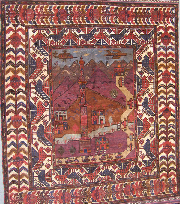 Tapis Tribal Afghan 3x2 Pieds - Laine Nouée à La Main - Illustré 11 Septembre
